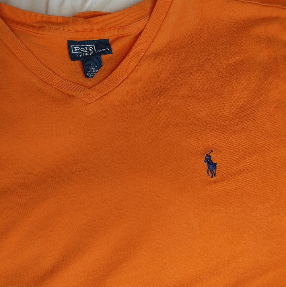 POLO BY RALPH LAUREN Classic Fit Cotton V-Neck T-Shirt, LifeBoat Orange XL - Picture 6 of 9